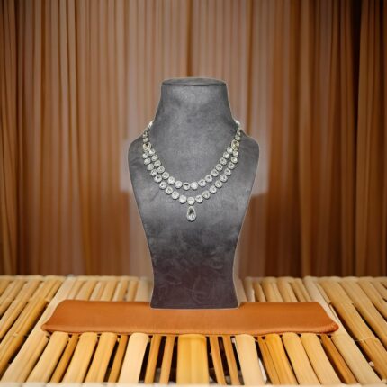 Silver plated kundan double layered necklace set